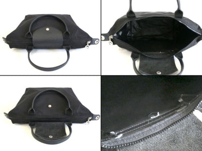 Longchamp Hand Shoulder Bag Tote Purse 2way Le Pliage Nylon Leather Black Auth