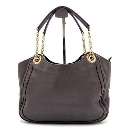 Salvatore Ferragamo Hand Bag Tote Purse Gancini Chain Leather Greige Authentic