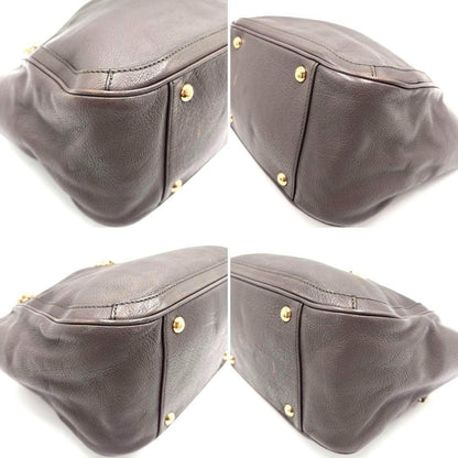 Salvatore Ferragamo Hand Bag Tote Purse Gancini Chain Leather Greige Authentic