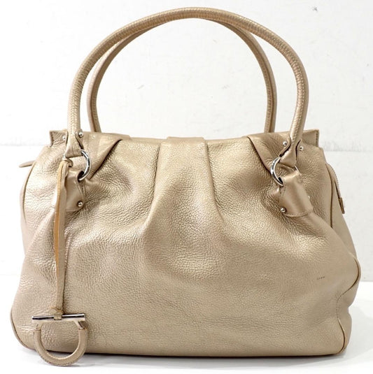 Salvatore Ferragamo Hand Bag Tote Purse Gancini Leather Gold Authentic