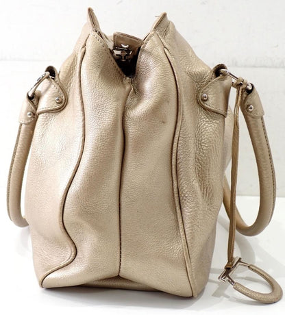 Salvatore Ferragamo Hand Bag Tote Purse Gancini Leather Gold Authentic