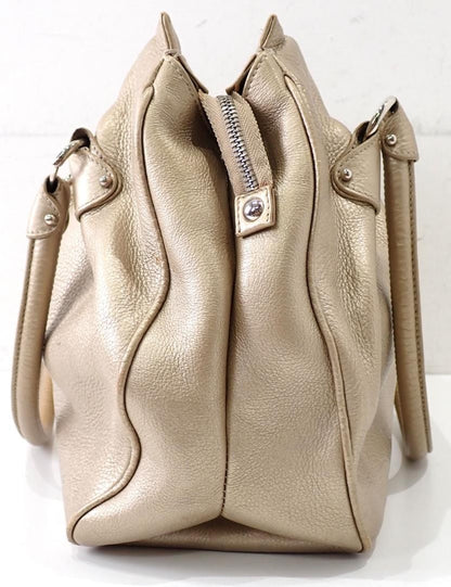 Salvatore Ferragamo Hand Bag Tote Purse Gancini Leather Gold Authentic