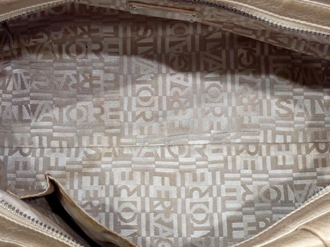 Salvatore Ferragamo Hand Bag Tote Purse Gancini Leather Gold Authentic