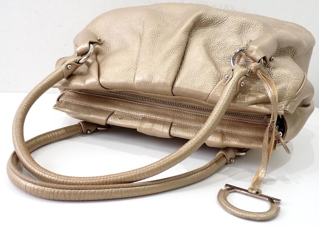 Salvatore Ferragamo Hand Bag Tote Purse Gancini Leather Gold Authentic