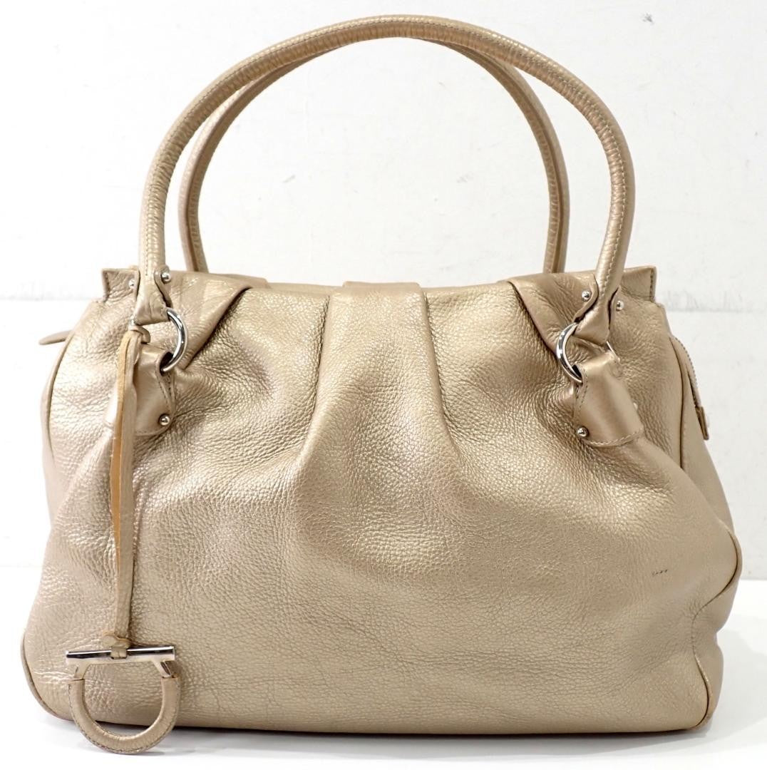 Salvatore Ferragamo Hand Bag Tote Purse Gancini Leather Gold Authentic