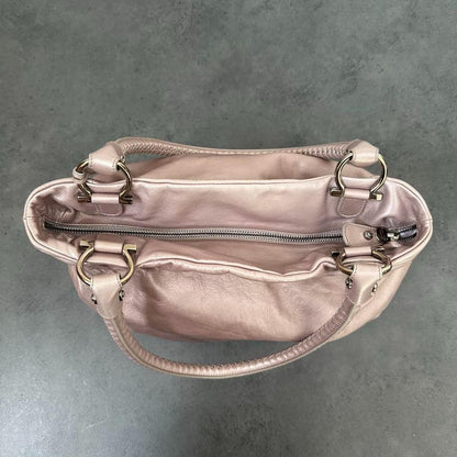 Salvatore Ferragamo Hand Bag Tote Purse Gancini Leather Pink Champagne Gold Auth