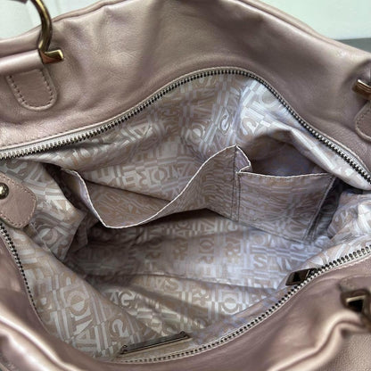 Salvatore Ferragamo Hand Bag Tote Purse Gancini Leather Pink Champagne Gold Auth