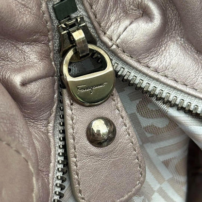 Salvatore Ferragamo Hand Bag Tote Purse Gancini Leather Pink Champagne Gold Auth