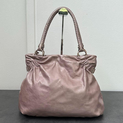 Salvatore Ferragamo Hand Bag Tote Purse Gancini Leather Pink Champagne Gold Auth