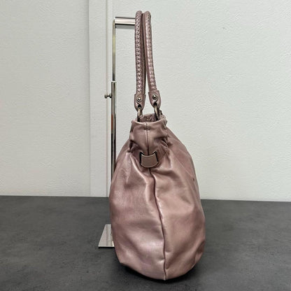 Salvatore Ferragamo Hand Bag Tote Purse Gancini Leather Pink Champagne Gold Auth