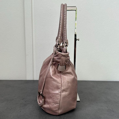 Salvatore Ferragamo Hand Bag Tote Purse Gancini Leather Pink Champagne Gold Auth