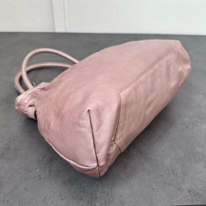 Salvatore Ferragamo Hand Bag Tote Purse Gancini Leather Pink Champagne Gold Auth