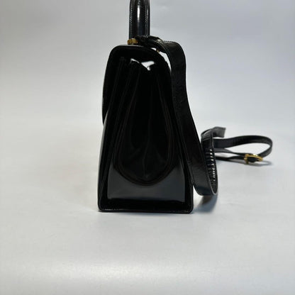 Salvatore Ferragamo Hand Shoulder Bag Purse 2way Gancini Patent Leather Black