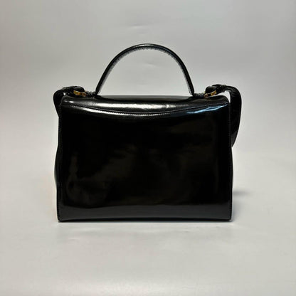 Salvatore Ferragamo Hand Shoulder Bag Purse 2way Gancini Patent Leather Black