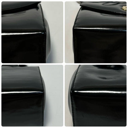 Salvatore Ferragamo Hand Shoulder Bag Purse 2way Gancini Patent Leather Black