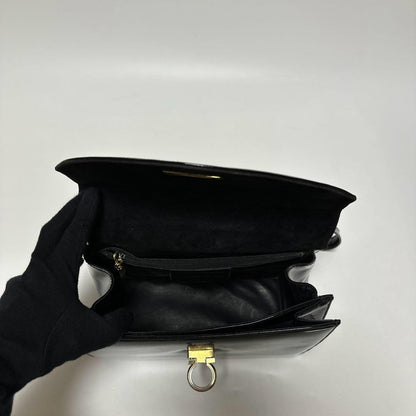 Salvatore Ferragamo Hand Shoulder Bag Purse 2way Gancini Patent Leather Black