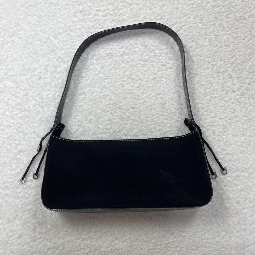 Salvatore Ferragamo Hand Bag Tote Purse Suede Patent Leather Black Authentic