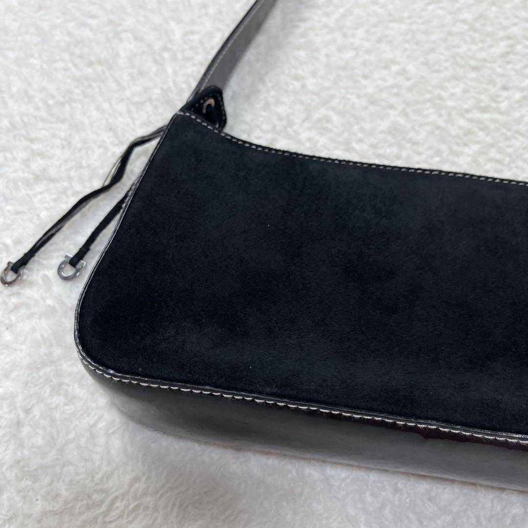 Salvatore Ferragamo Hand Bag Tote Purse Suede Patent Leather Black Authentic