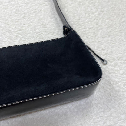 Salvatore Ferragamo Hand Bag Tote Purse Suede Patent Leather Black Authentic