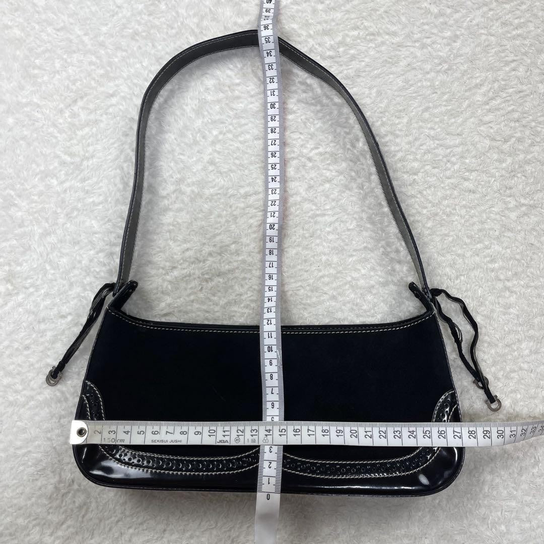 Salvatore Ferragamo Hand Bag Tote Purse Suede Patent Leather Black Authentic