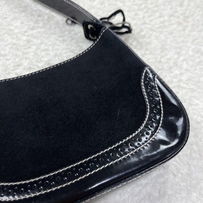 Salvatore Ferragamo Hand Bag Tote Purse Suede Patent Leather Black Authentic
