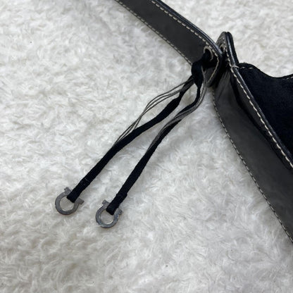 Salvatore Ferragamo Hand Bag Tote Purse Suede Patent Leather Black Authentic