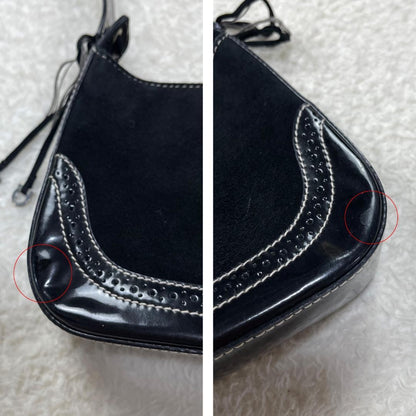 Salvatore Ferragamo Hand Bag Tote Purse Suede Patent Leather Black Authentic