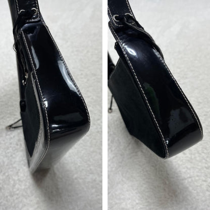 Salvatore Ferragamo Hand Bag Tote Purse Suede Patent Leather Black Authentic