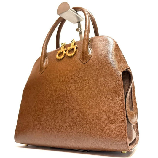Salvatore Ferragamo Hand Bag Tote Purse Gancini Leather Camel Authentic