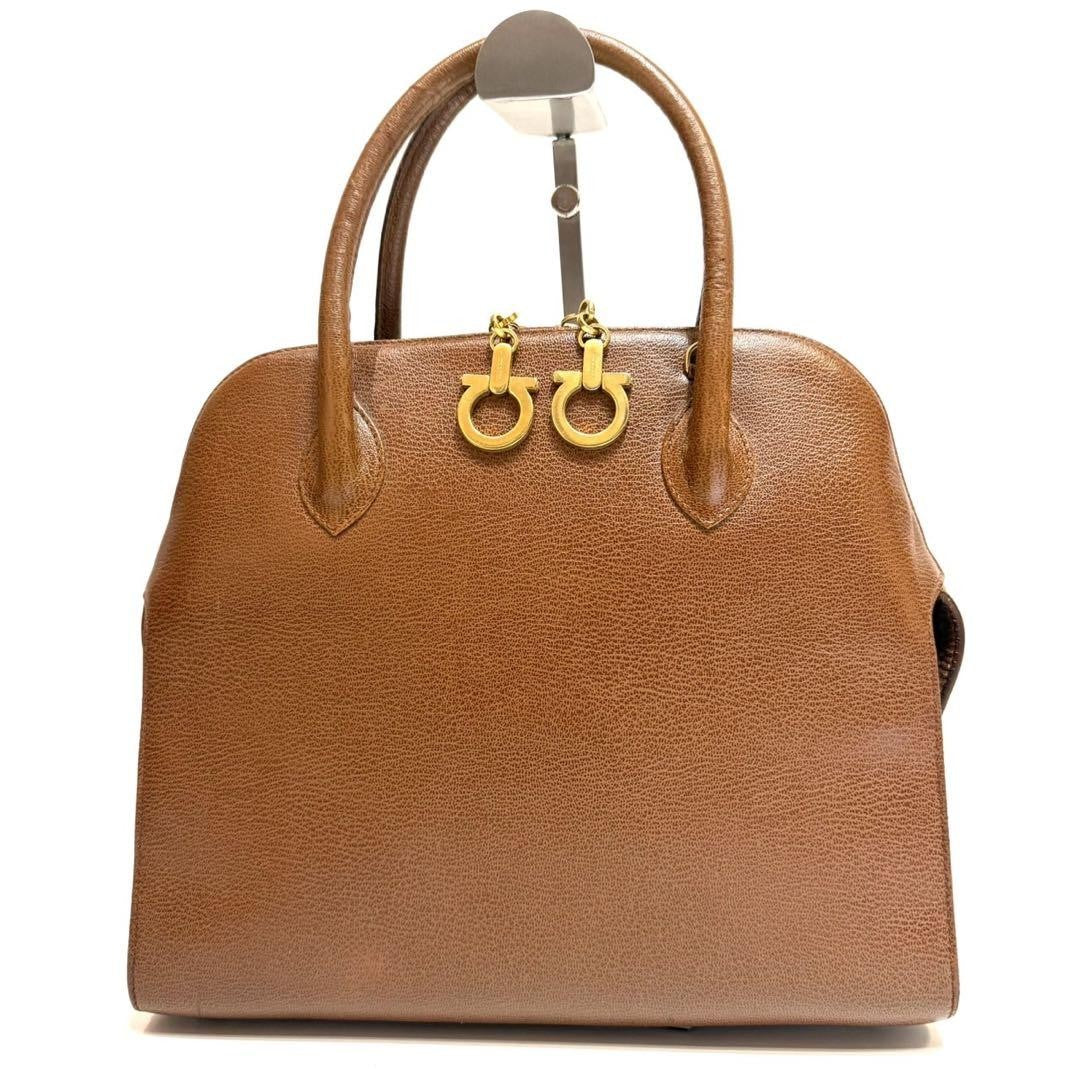 Salvatore Ferragamo Hand Bag Tote Purse Gancini Leather Camel Authentic