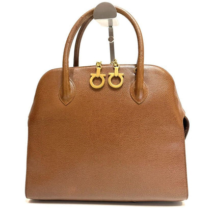 Salvatore Ferragamo Hand Bag Tote Purse Gancini Leather Camel Authentic