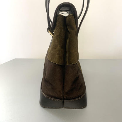 Salvatore Ferragamo Hand Shoulder Bag Purse 2way Gancini Suede Leather Brown