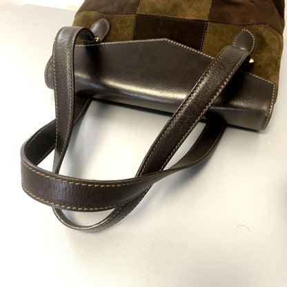 Salvatore Ferragamo Hand Shoulder Bag Purse 2way Gancini Suede Leather Brown