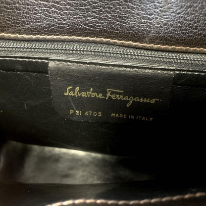 Salvatore Ferragamo Hand Shoulder Bag Purse 2way Gancini Suede Leather Brown