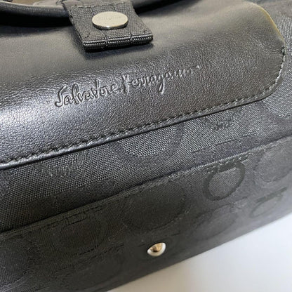 Salvatore Ferragamo Hand Bag Tote Purse Mini Boston Gancini Leather Canvas Black