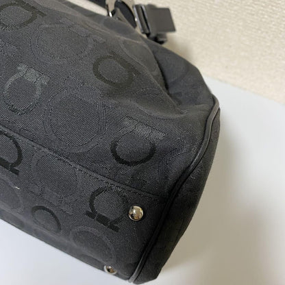 Salvatore Ferragamo Hand Bag Tote Purse Mini Boston Gancini Leather Canvas Black