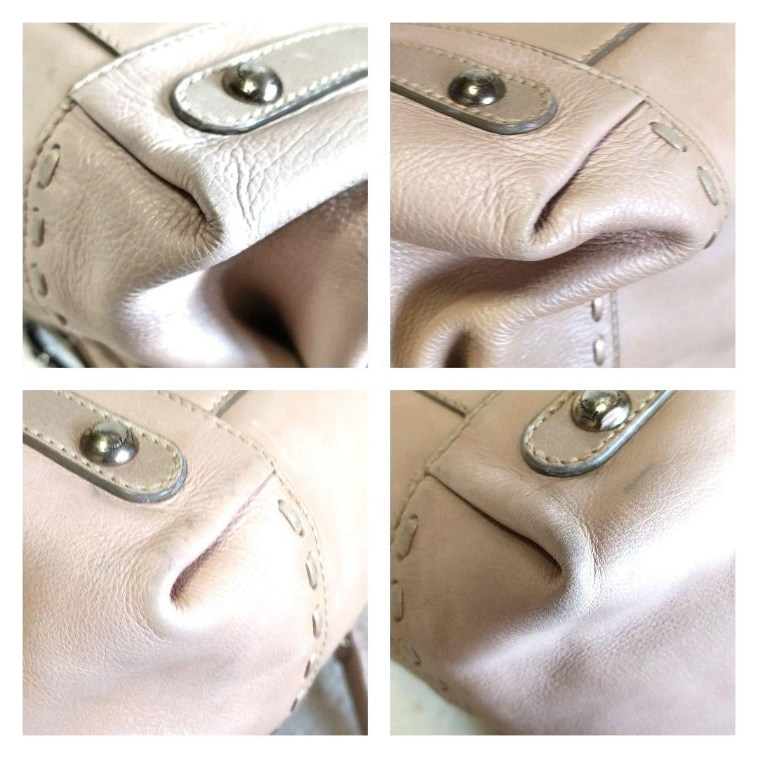 Salvatore Ferragamo Hand Bag Tote Purse Gancini Leather Pink Beige Authentic