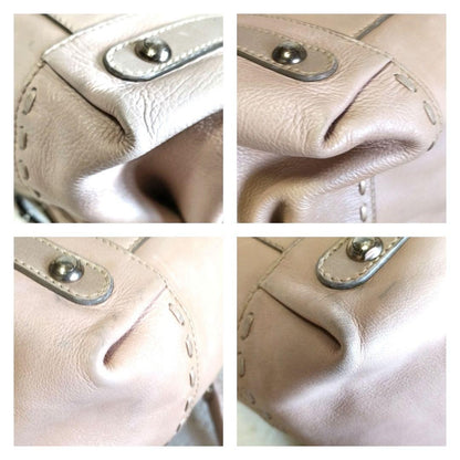 Salvatore Ferragamo Hand Bag Tote Purse Gancini Leather Pink Beige Authentic