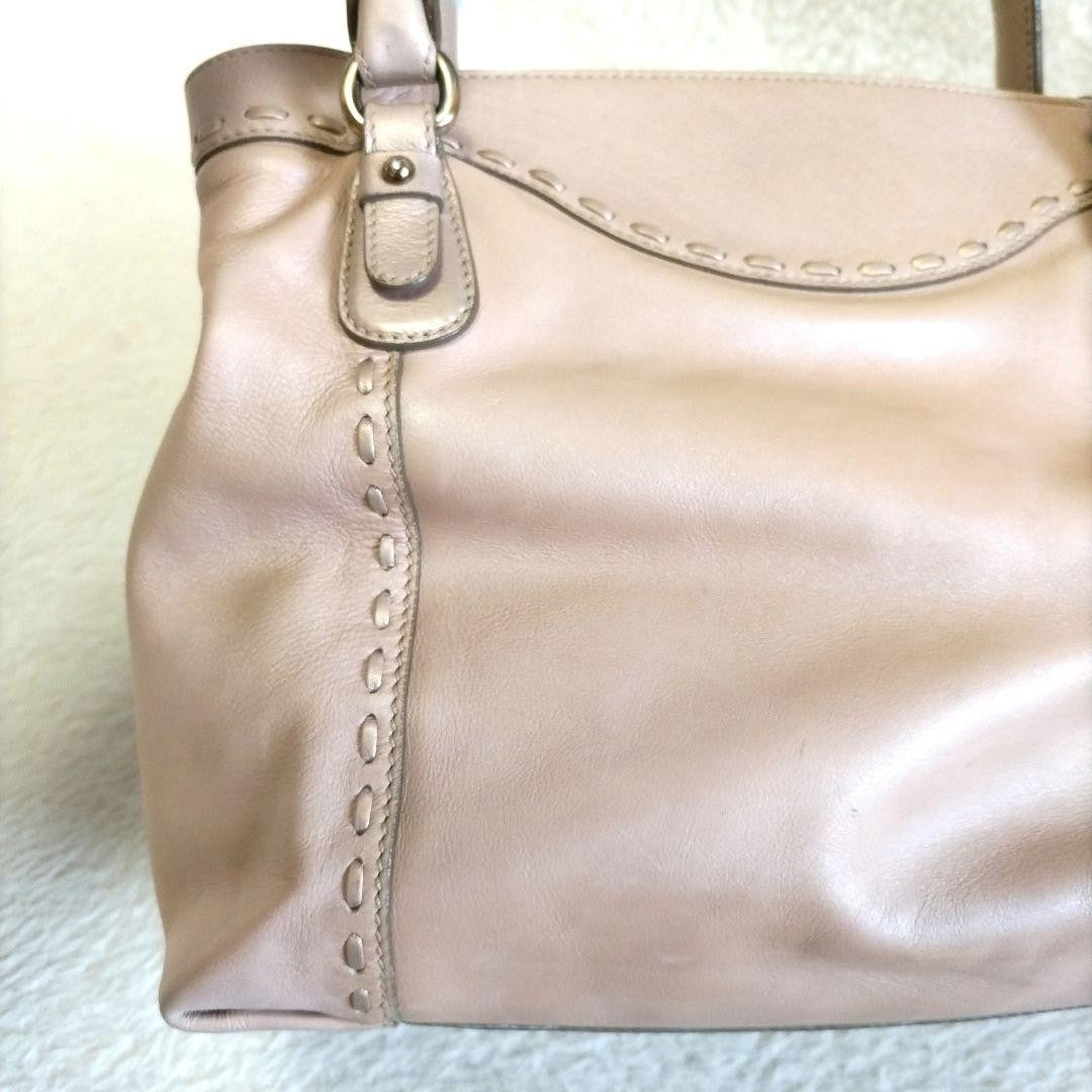 Salvatore Ferragamo Hand Bag Tote Purse Gancini Leather Pink Beige Authentic