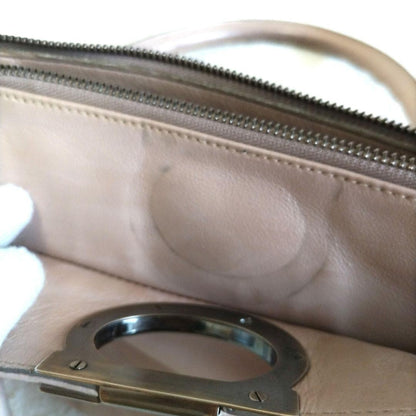 Salvatore Ferragamo Hand Bag Tote Purse Gancini Leather Pink Beige Authentic