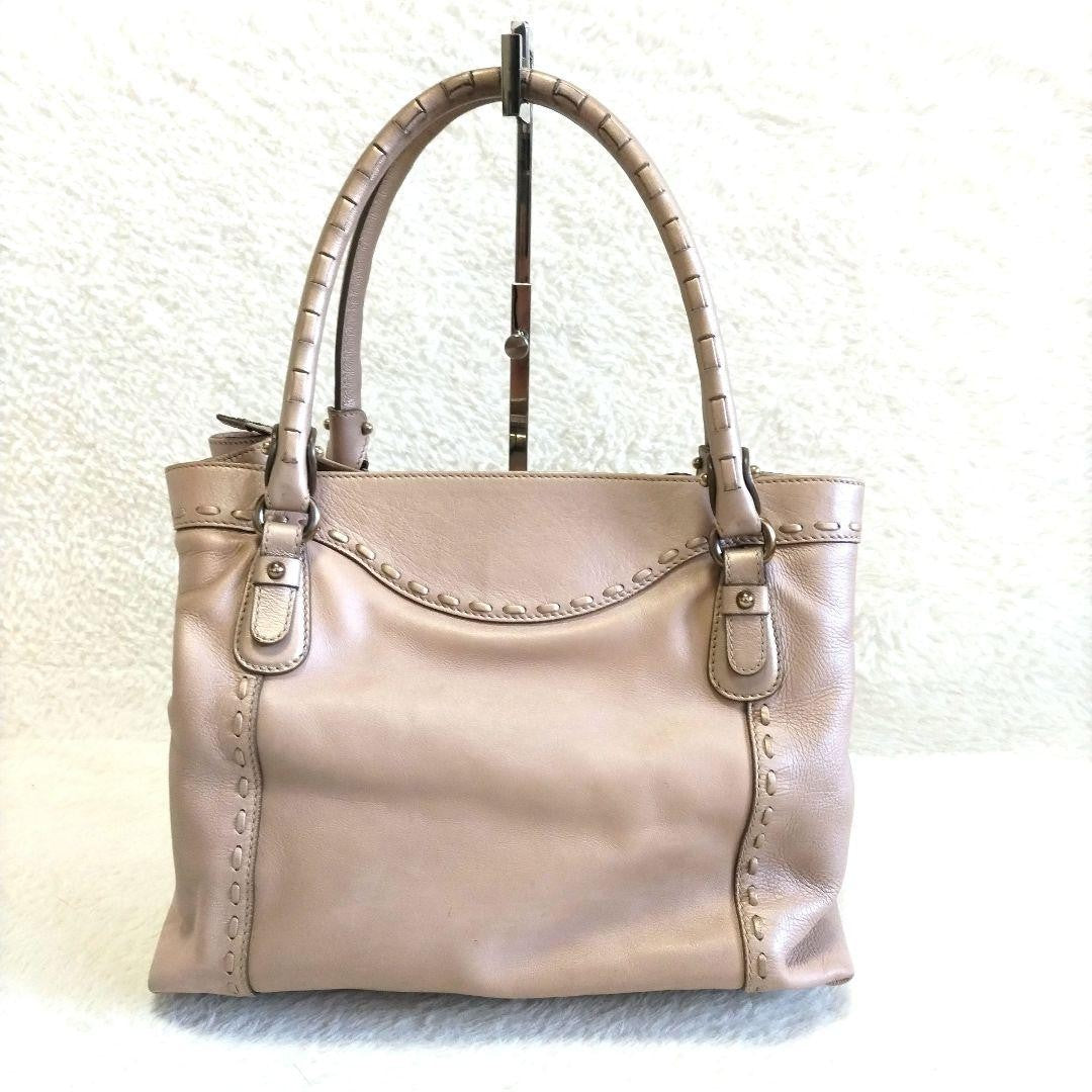 Salvatore Ferragamo Hand Bag Tote Purse Gancini Leather Pink Beige Authentic