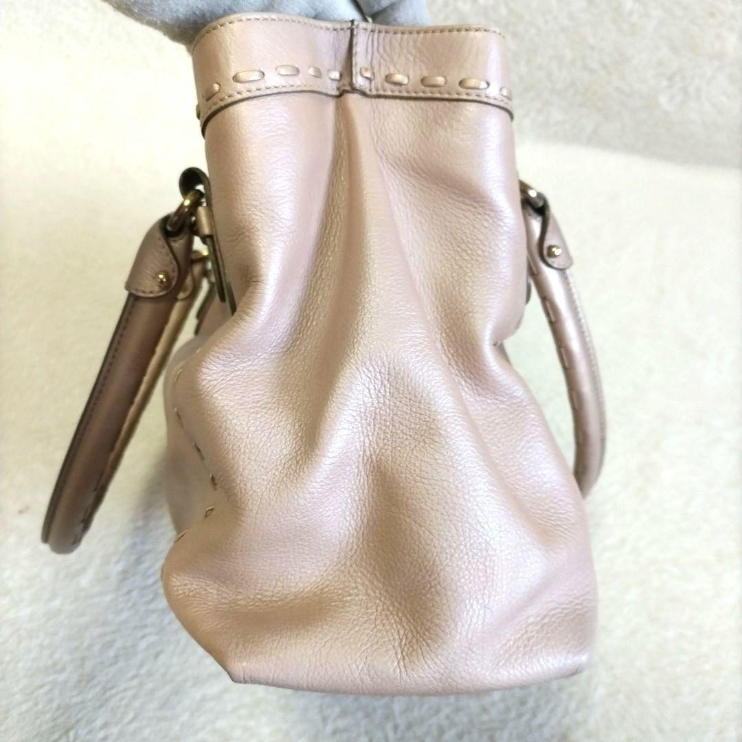 Salvatore Ferragamo Hand Bag Tote Purse Gancini Leather Pink Beige Authentic
