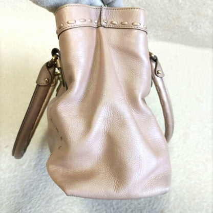 Salvatore Ferragamo Hand Bag Tote Purse Gancini Leather Pink Beige Authentic