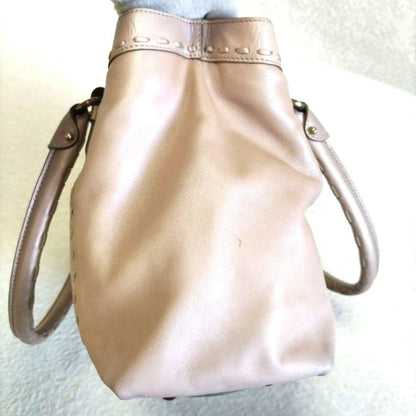 Salvatore Ferragamo Hand Bag Tote Purse Gancini Leather Pink Beige Authentic