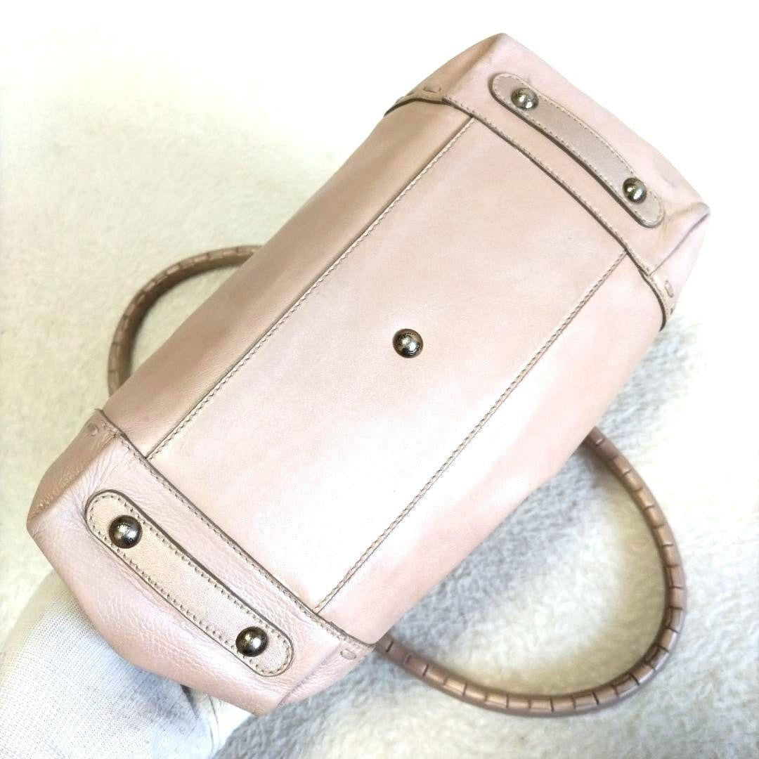 Salvatore Ferragamo Hand Bag Tote Purse Gancini Leather Pink Beige Authentic