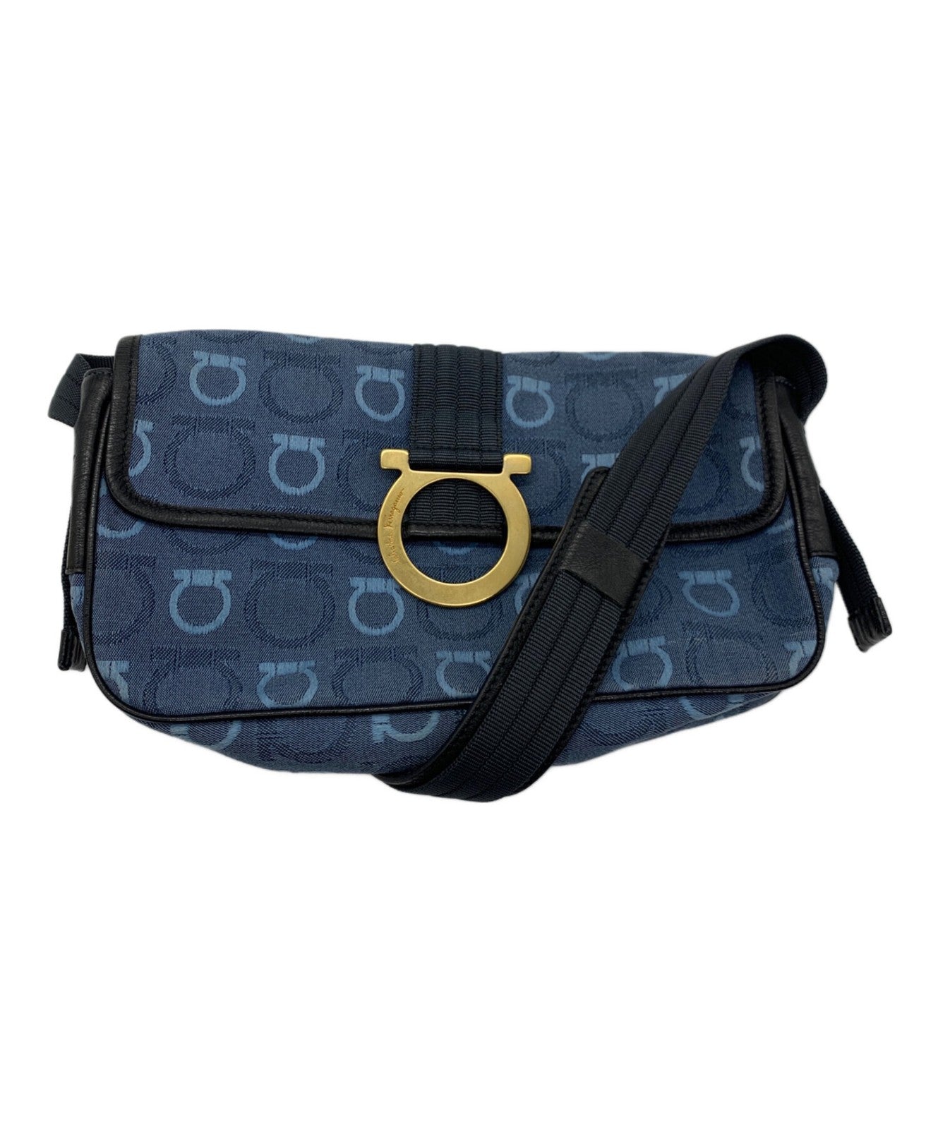 Salvatore Ferragamo Shoulder Bag Purse Gancini Blue Authentic