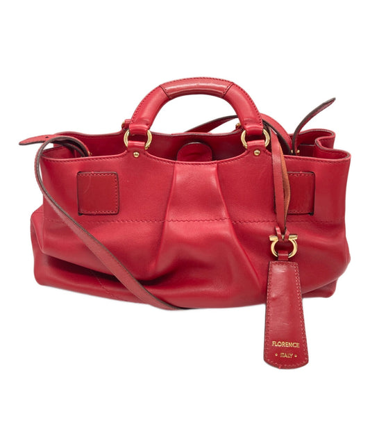 Salvatore Ferragamo Hand Shoulder Bag Tote Purse 2way Gancini Red Authentic