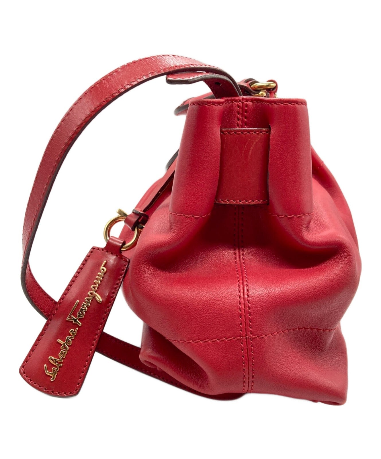 Salvatore Ferragamo Hand Shoulder Bag Tote Purse 2way Gancini Red Authentic