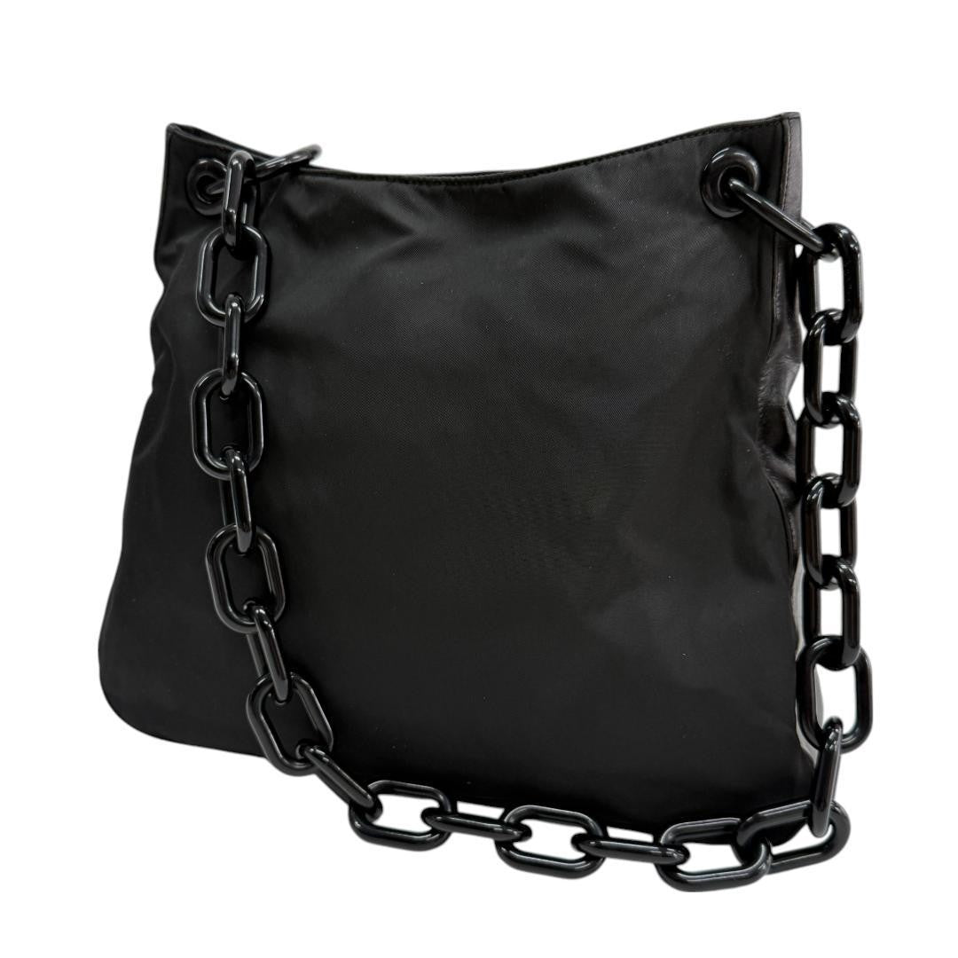 PRADA Shoulder Bag Purse Plastic Chain Nylon Leather Black Authentic