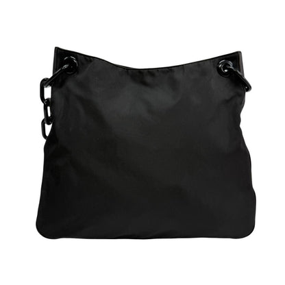PRADA Shoulder Bag Purse Plastic Chain Nylon Leather Black Authentic
